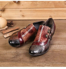 SOCOFY Genuine Leather Ethnic Style Pumps