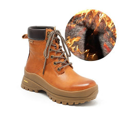 Socofy Retro Leather Thick Sole Mid Heel Martin Boots