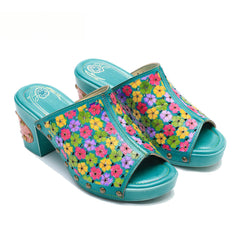 Socofy leather rubbed colour vintage floral casual fashion high heeled sandals