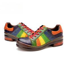 Socofy Colour Patchwork Genuine Leather Women's Flat Shoes