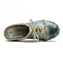 Socofy Leather Retro Street Style Rivet Chunky Heeled High Heels