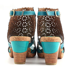 Socofy Vicconfy Open Toe Slingback Vintage Hollow Chunky Sandals