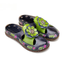 Socofy Flat Flower Daily Home Casual Back Heel Half Slippers Women