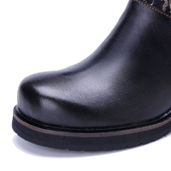 Socofy Handmade Leather Side Zipper Short Boots