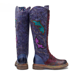 Socofy Vicconfy Locomotive Texture Dark Flower Women's Boots Flat Women's Boots