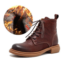 Socofy Handmade Leather Mid Heel Martin Boots