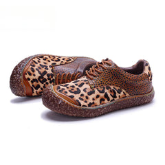 Socofy Vicconfy Genuine Leather Handmade Leopard Print Casual Comfort Loafers