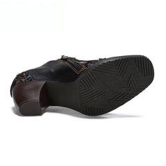 Socofy Vicconfy Round Toe Leather Fashion Side Zipper Heels Single Shoes Women's Shoes