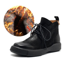 Socofy Fall Leather Thick Sole Short Boots