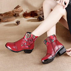 Socofy Handmade Ethnic Leather Short Boots
