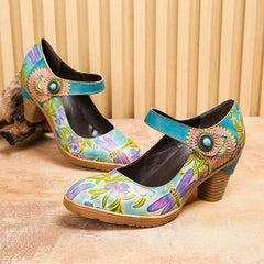 Socofy Vicconfy Floral Handmade Velcro Single Shoes High Heels