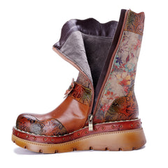 Socofy Winter Vintage Ethnic Floral Boots