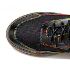 Socofy Vicconfy Leather Double Colored Thread Stitching Ankle Boots