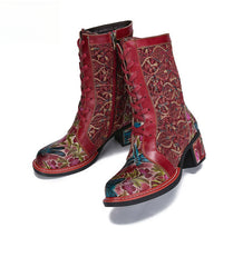 Socofy Vicconfy Leather Side Zipper Fashion VintageWomen's Boots