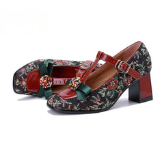 Socofy Vicconfy Vintage Mary Jane three-dimensional bow high heels Shoes