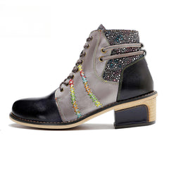 Socofy Vicconfy Handmade Leather Scuffed Vintage Women's Boots