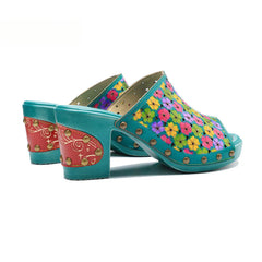 Socofy leather rubbed colour vintage floral casual fashion high heeled sandals