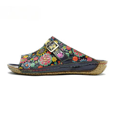 Socofy Spring Summer Genuine Leather Outside Slippers Hand-painted Retro Comfort Flat Sandals