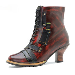 Socofy Leather Vintage Boots High Heeled Boots