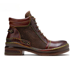 Socofy Vicconfy Genuine leather lace-up vintage biker boots