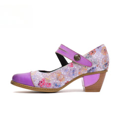 Socofy Vicconfy Genuine Leather Ethnic Vintage Style High Heeled Shoes