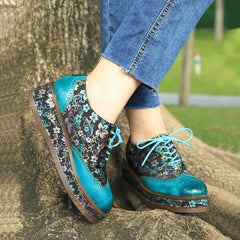 Socofy lace up deco casual shoes retro thick shoes Platform Flats