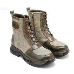 Socofy Vicconfy Genuine Leather Vintage Lace-Up Comfort Boots