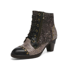 Socofy Vicconfy Retro Handmade Leather Patchwork Ankle Boots
