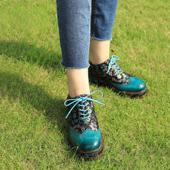 Socofy lace up deco casual shoes retro thick shoes Platform Flats