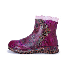 Socofy Winter Vintage Lace Floral Boots