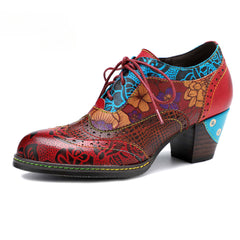 Socofy retro printing patchwork ethnic style women's high heels