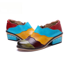 Handmade Genuine Leather Rub Color Color Comfort Casual Flat Shoes