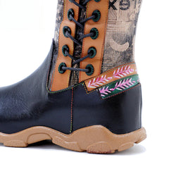 Socofy Vicconfy Printed Patchwork Padded Comfort Flat High Boots