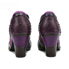 Socofy Genuine leather three-dimensional flower high heel pump