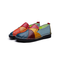 Socofy Top Grain Leather Block Flats