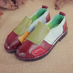 Socofy Top Grain Leather Block Flats