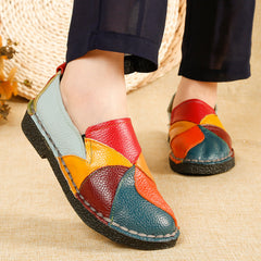 Socofy Top Grain Leather Block Flats