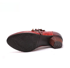 Socofy Genuine Leather Handmade Vintage Fashion Side Zipper High Heels Women's Shoes