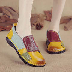 Socofy Top Grain Leather Block Flats