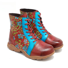Socofy Vicconfy Handmade Leather Print Ankle Boots