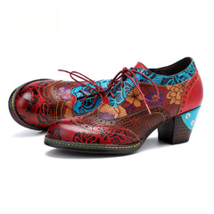 Socofy retro printing patchwork ethnic style women's high heels