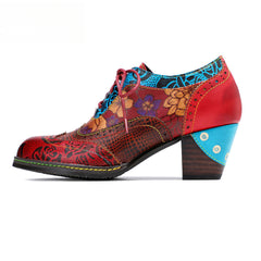 Socofy retro printing patchwork ethnic style women's high heels