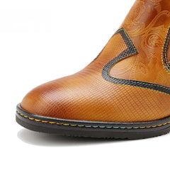 Socofy genuine leather retro style women's thick heel high heels