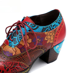 Socofy retro printing patchwork ethnic style women's high heels