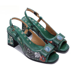 Socofy Emerald Blossom Sandals