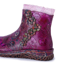 Socofy Winter Vintage Lace Floral Boots