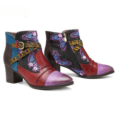 Socofy Vicconfy Patchwork Ethnic Butterfly Women's Boots