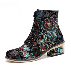 Socofy Vicconfy Vintage Printed Embroidered Casual Women's Boots