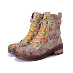 Socofy Winter Vintage Printed Martin Boots