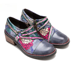 Socofy Leather Patchwork Vintage Graffiti Oxfords Brogues